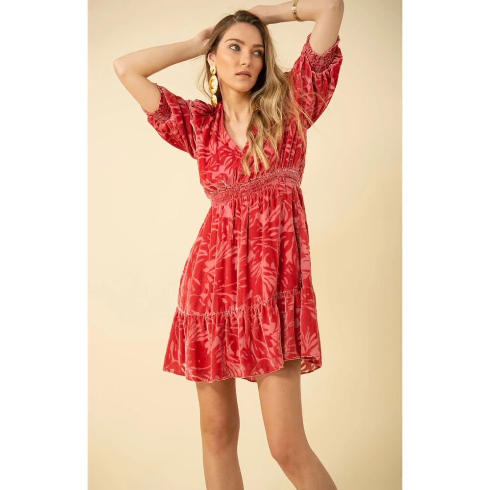 Hale Bob Willow Solid Velvet Burnout Dress in Rose size XS Orig. $432